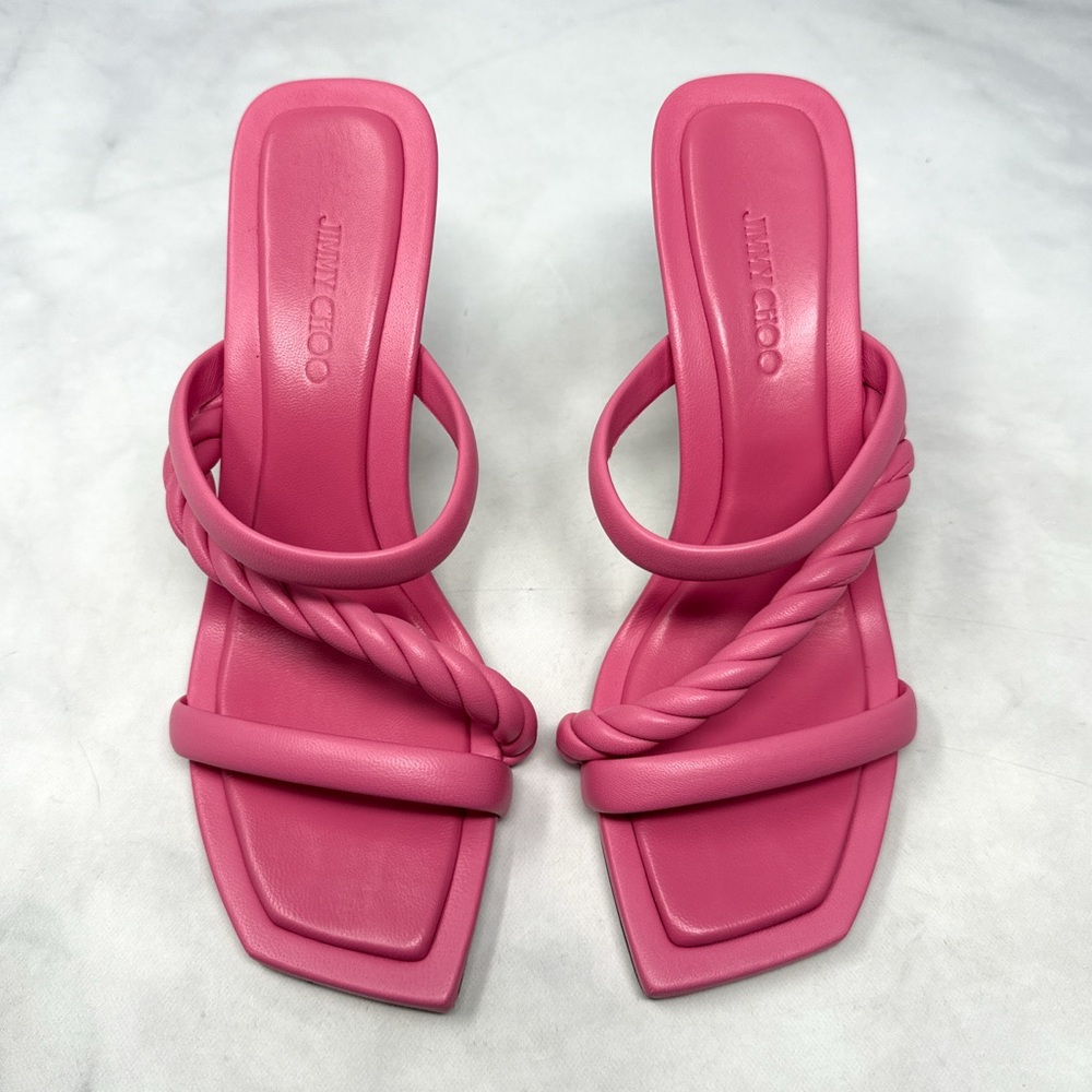 NEW Jimmy Choo Diosa Braided Square Toe Stiletto Heel Mule Sandals Pink 38.5